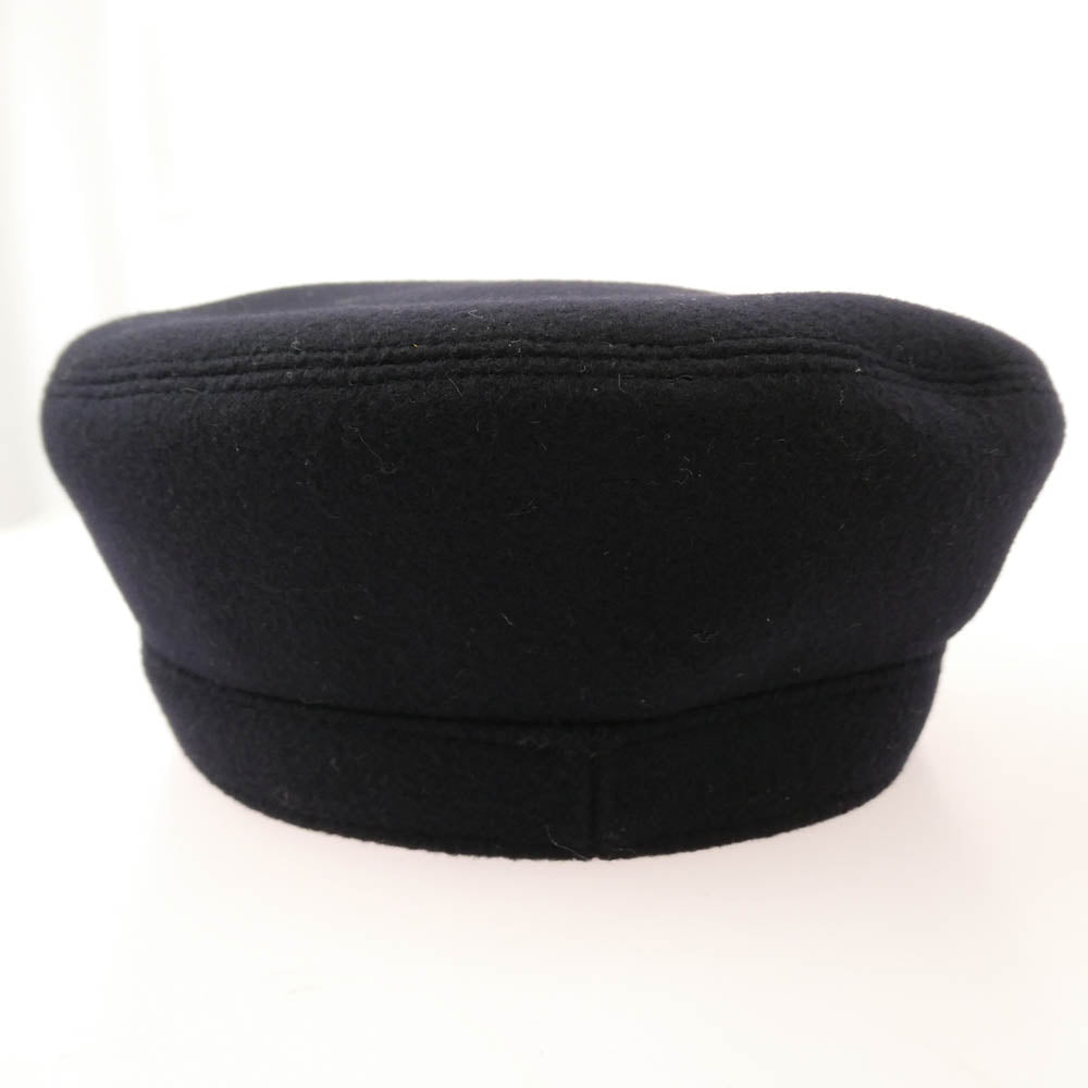 HERMES エルメス ウール ツバ部分ラムレザー切替 Hロゴ刺繍 キャスケット 帽子 ブラック系 58【中古】