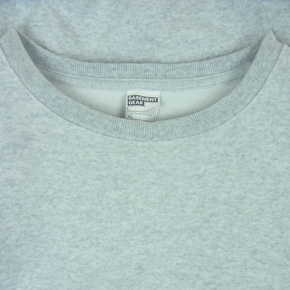 ベースメントギア 15oz Garment Dye CrewSweat 15オンス ガーメントダイ クルーネック スウェット トレーナー グレー系 ライトグレー系 XL【中古】