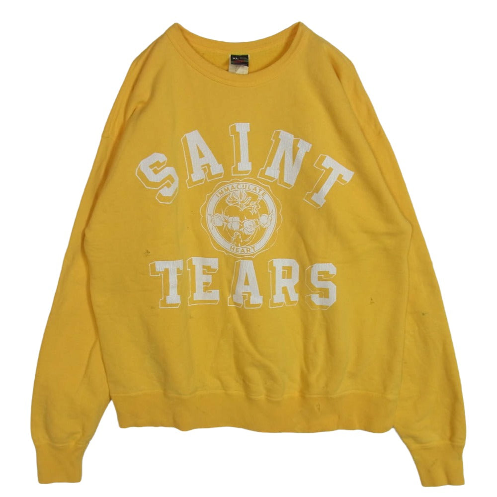 SAINT MICHAEL セントマイケル × DENIM TEARSデニムティアーズ 21AW SM-A21-0000-049 STT_SWT SH_STTRS LG YLW ダメージ加工 カレッジロゴ クルーネック スウェット トレーナー イエロー系 XL【中古】