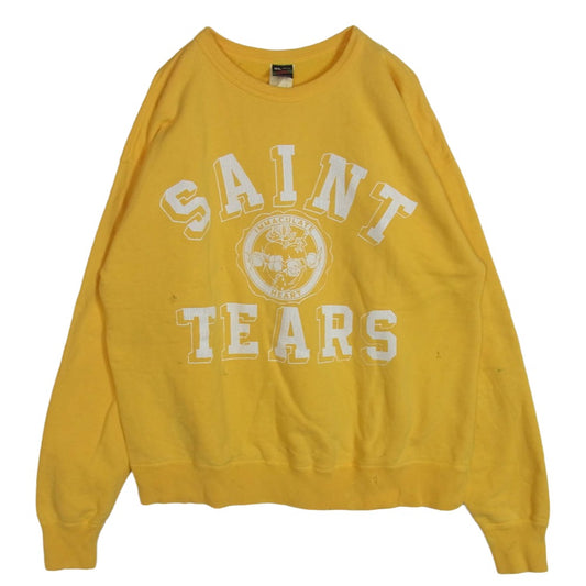 SAINT MICHAEL セントマイケル × DENIM TEARSデニムティアーズ 21AW SM-A21-0000-049 STT_SWT SH_STTRS LG YLW ダメージ加工 カレッジロゴ クルーネック スウェット トレーナー イエロー系 XL【中古】