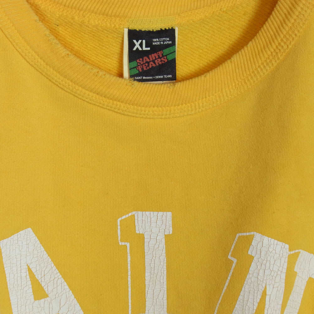 SAINT MICHAEL セントマイケル × DENIM TEARSデニムティアーズ 21AW SM-A21-0000-049 STT_SWT SH_STTRS LG YLW ダメージ加工 カレッジロゴ クルーネック スウェット トレーナー イエロー系 XL【中古】