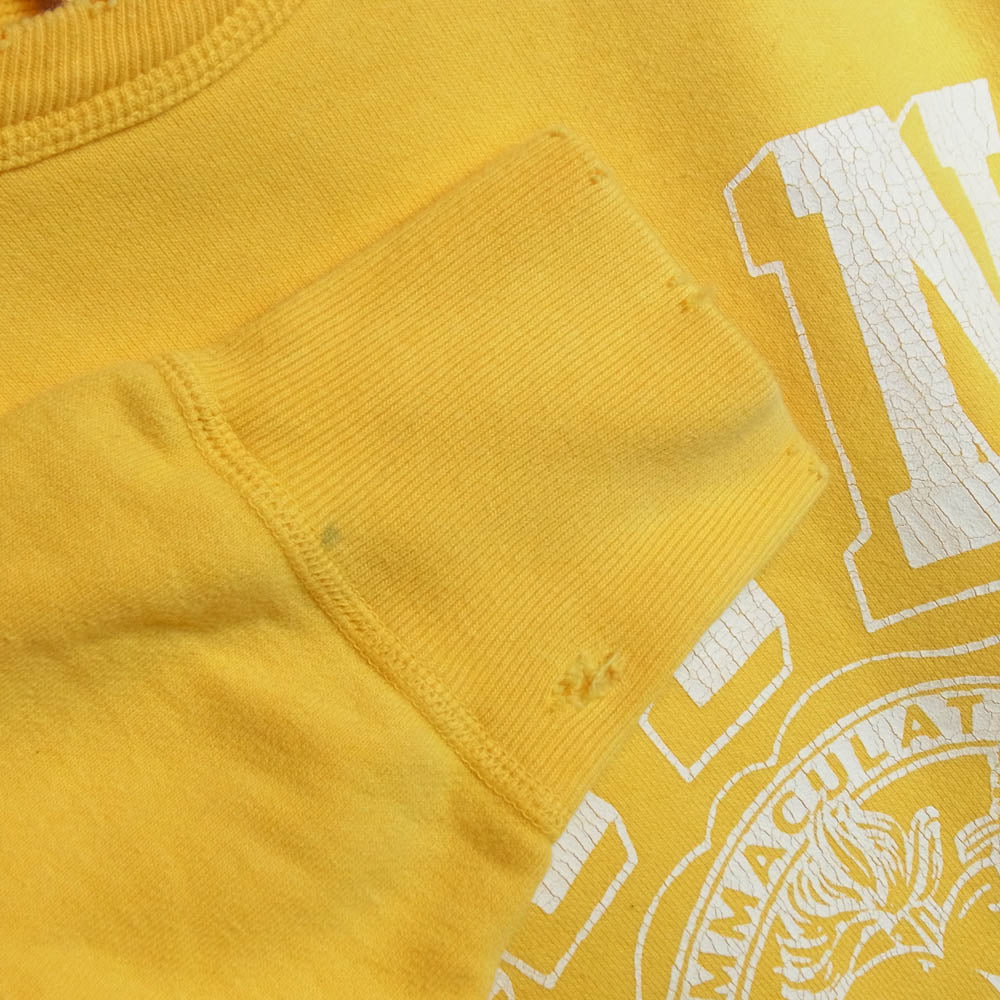 SAINT MICHAEL セントマイケル × DENIM TEARSデニムティアーズ 21AW SM-A21-0000-049 STT_SWT SH_STTRS LG YLW ダメージ加工 カレッジロゴ クルーネック スウェット トレーナー イエロー系 XL【中古】
