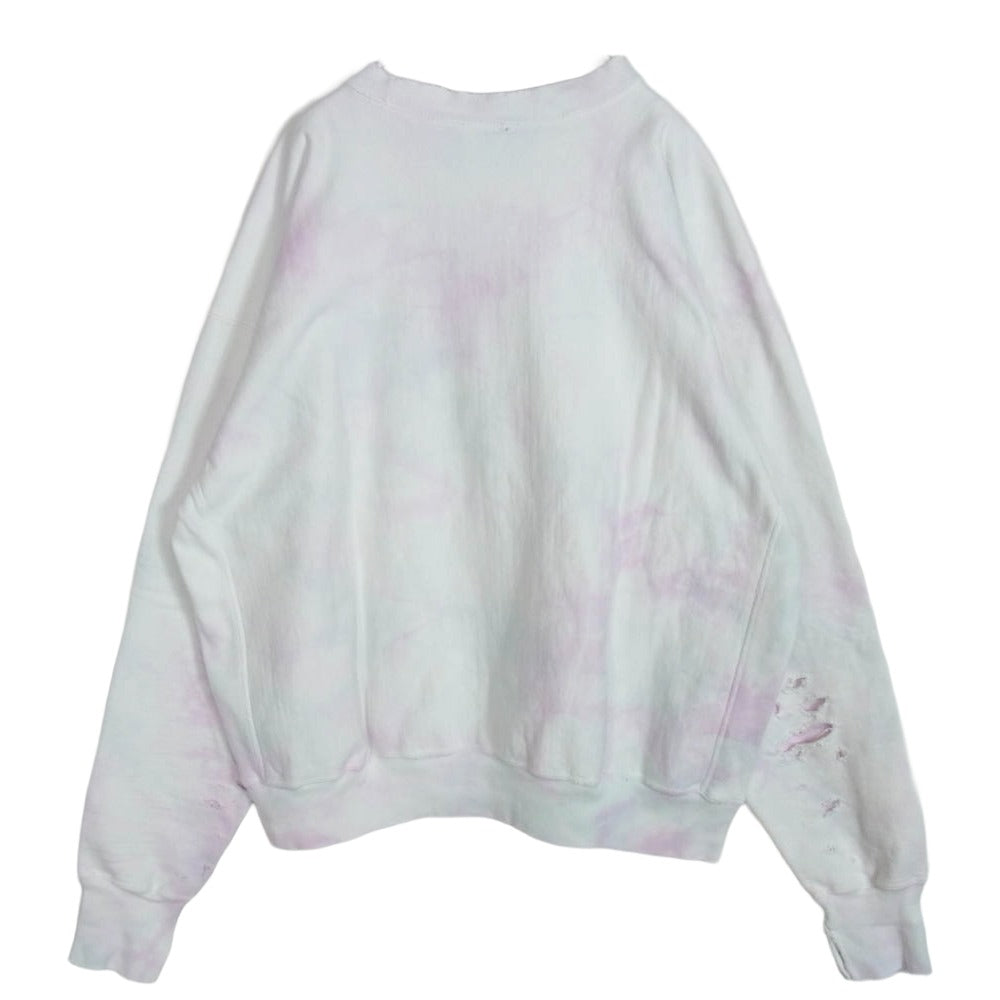 SAINT MICHAEL セントマイケル 23AW SM-A23-0000-025 CRW N SWT ONE POINT DYE ダメージ加工 タイダイ ワンポイント クルーネック スウェット トレーナー ホワイト系 XL【中古】