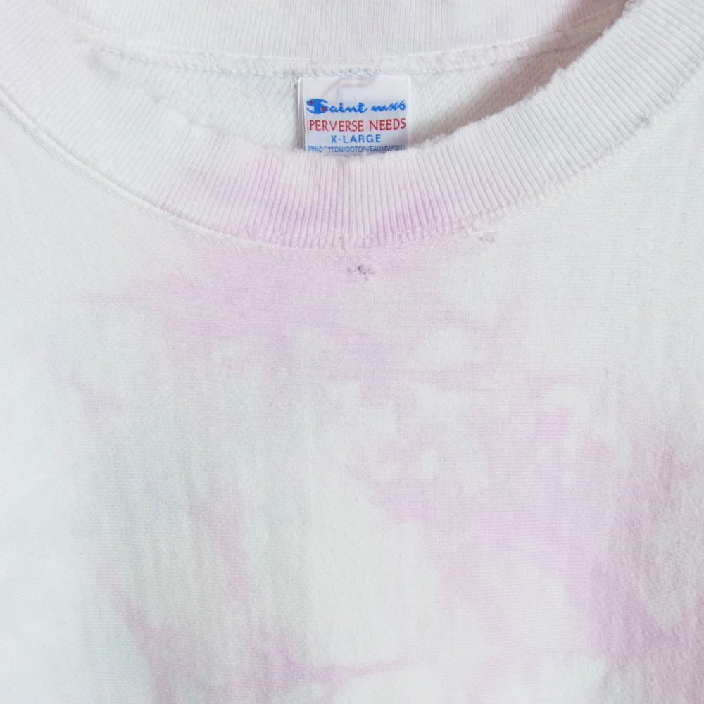 SAINT MICHAEL セントマイケル 23AW SM-A23-0000-025 CRW N SWT ONE POINT DYE ダメージ加工 タイダイ ワンポイント クルーネック スウェット トレーナー ホワイト系 XL【中古】