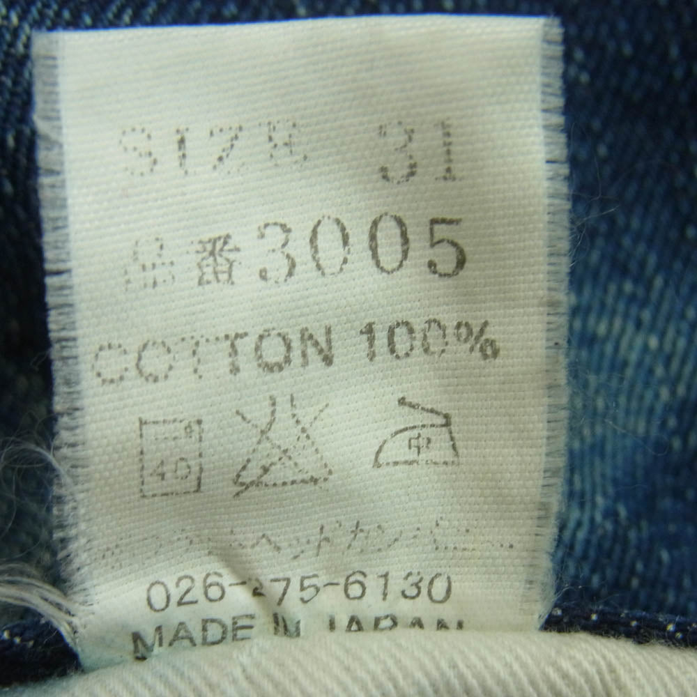 THE FLAT HEAD ザフラットヘッド LOT3005 セルビッジ デニム パンツ コットン 日本製 インディゴブルー系 31【中古】