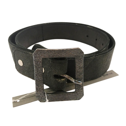 ストラム STG022-02 毛刈りディア＋フルタンニンホース シルバー925コーティングオリジナルバックル レザーベルト ブラック系【美品】【中古】