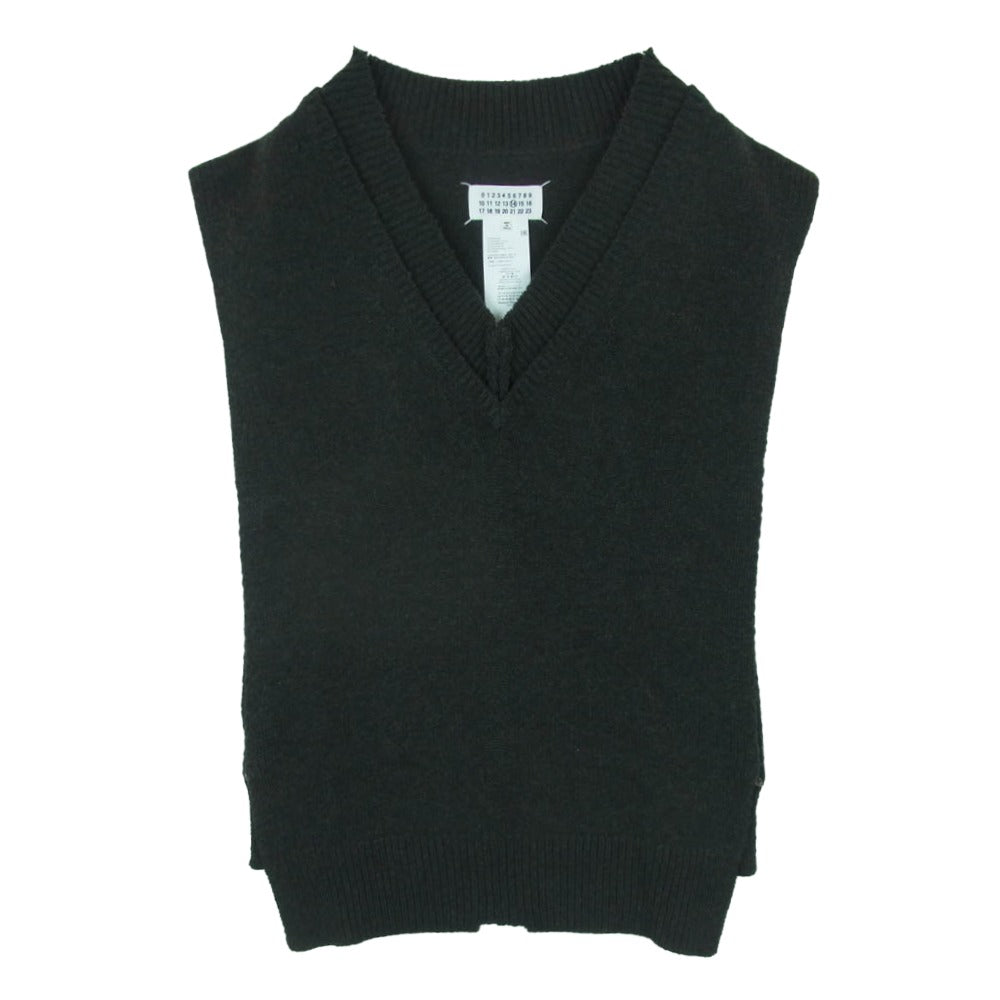 MAISON MARGIELA メゾンマルジェラ 21AW S50TH0050 14ライン 四つタグ Vネック ウール ニット ベスト ダークグレー系 S【中古】