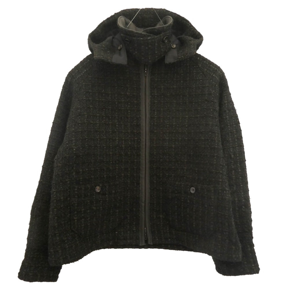 オーベルジュ 24AW AU24A01 GABRIEL ガブリエル ツイード 襟レザー切替 ツイード ジャケット ブルゾン ブラック系 40【中古】