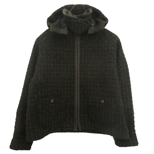 オーベルジュ 24AW AU24A01 GABRIEL ガブリエル ツイード 襟レザー切替 ツイード ジャケット ブルゾン ブラック系 40【中古】