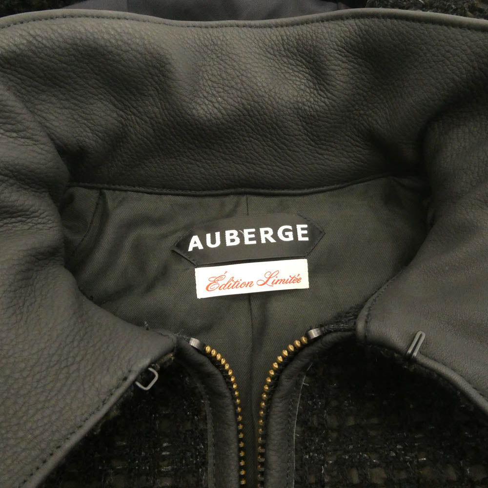 オーベルジュ 24AW AU24A01 GABRIEL ガブリエル ツイード 襟レザー切替 ツイード ジャケット ブルゾン ブラック系 40【中古】