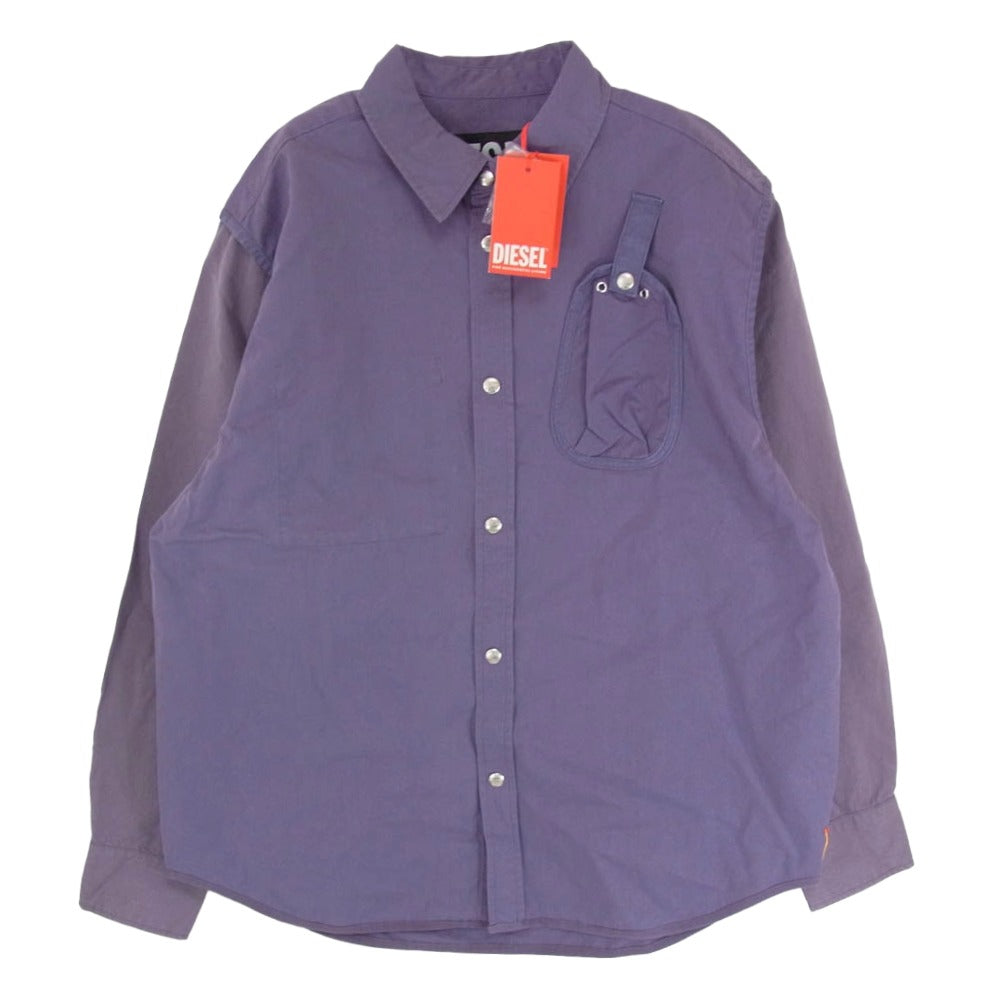 DIESEL ディーゼル A06218 S-CY ヴィンテージウォッシュ加工 袖切替 長袖 シャツ ジャケット パープル系 M【美品】【中古】