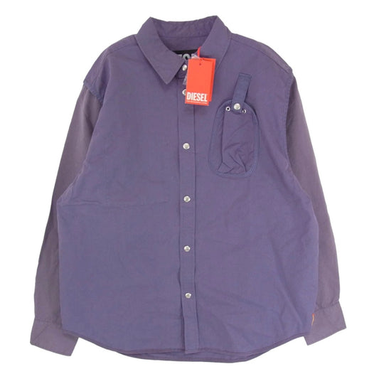 DIESEL ディーゼル A06218 S-CY ヴィンテージウォッシュ加工 袖切替 長袖 シャツ ジャケット パープル系 M【美品】【中古】