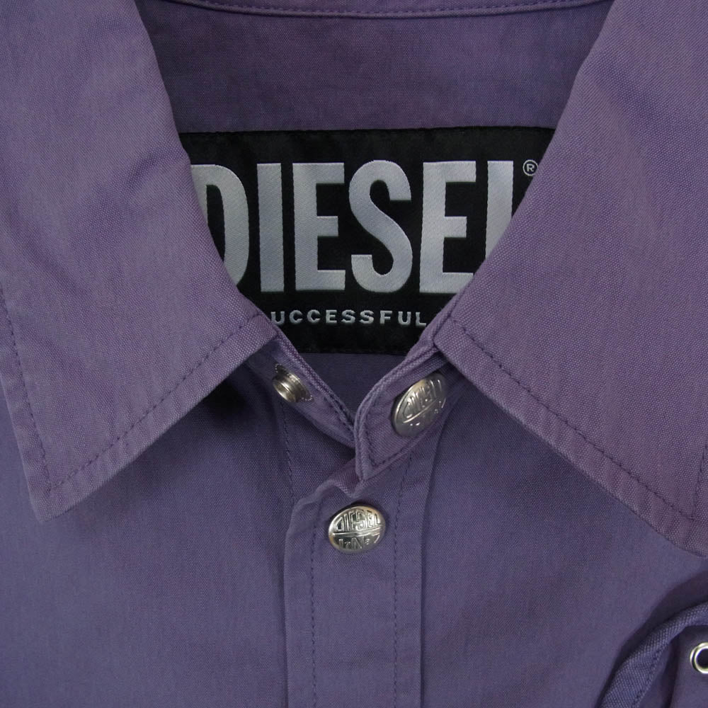 DIESEL ディーゼル A06218 S-CY ヴィンテージウォッシュ加工 袖切替 長袖 シャツ ジャケット パープル系 M【美品】【中古】