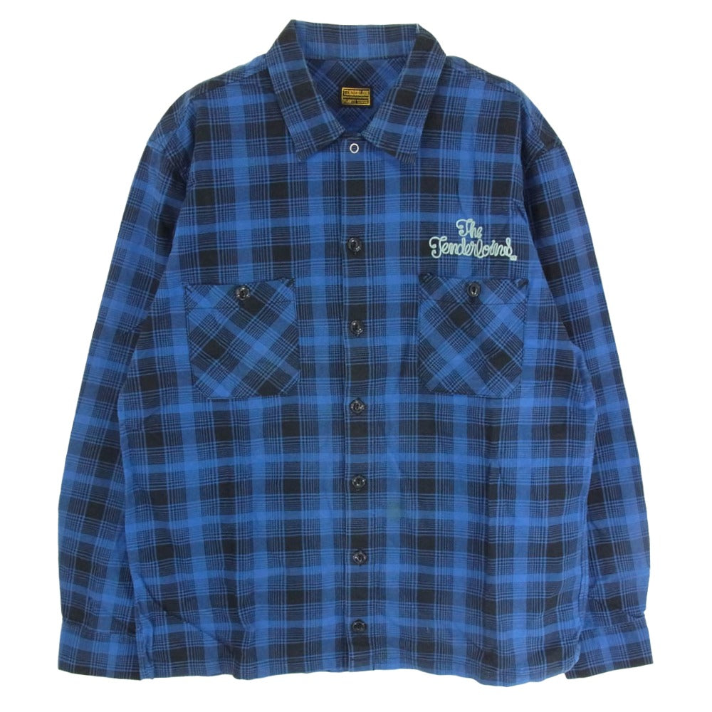 TENDERLOIN テンダーロイン T-PRINT FLANNEL CHECK SHT チェーン刺繡ロゴ チェック プリントフランネル 長袖シャツ ブルー系 S【中古】