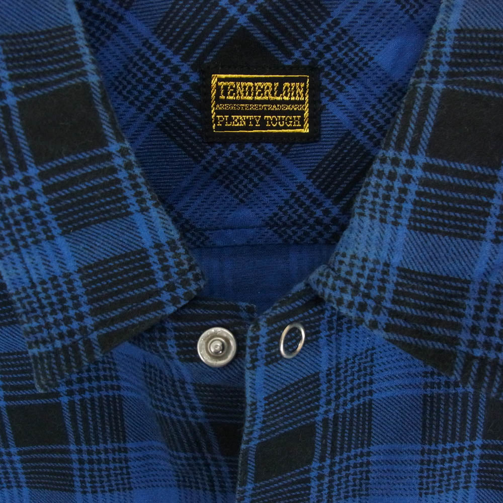TENDERLOIN テンダーロイン T-PRINT FLANNEL CHECK SHT チェーン刺繡ロゴ チェック プリントフランネル 長袖シャツ ブルー系 S【中古】