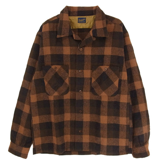 TENDERLOIN テンダーロイン T-WOOL SHT P ブロックチェック ウール オープンカラー 長袖シャツ ブラウン系 M【中古】