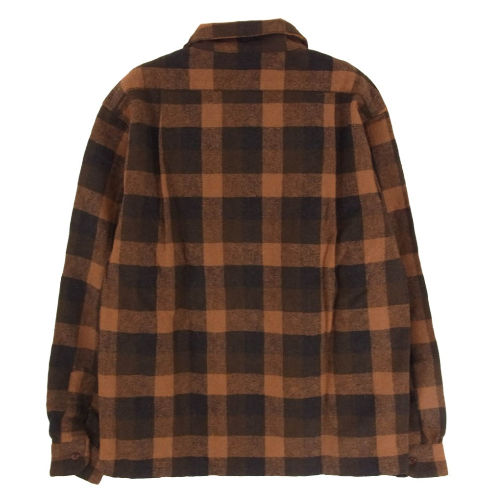 TENDERLOIN テンダーロイン T-WOOL SHT P ブロックチェック ウール オープンカラー 長袖シャツ ブラウン系 M【中古】