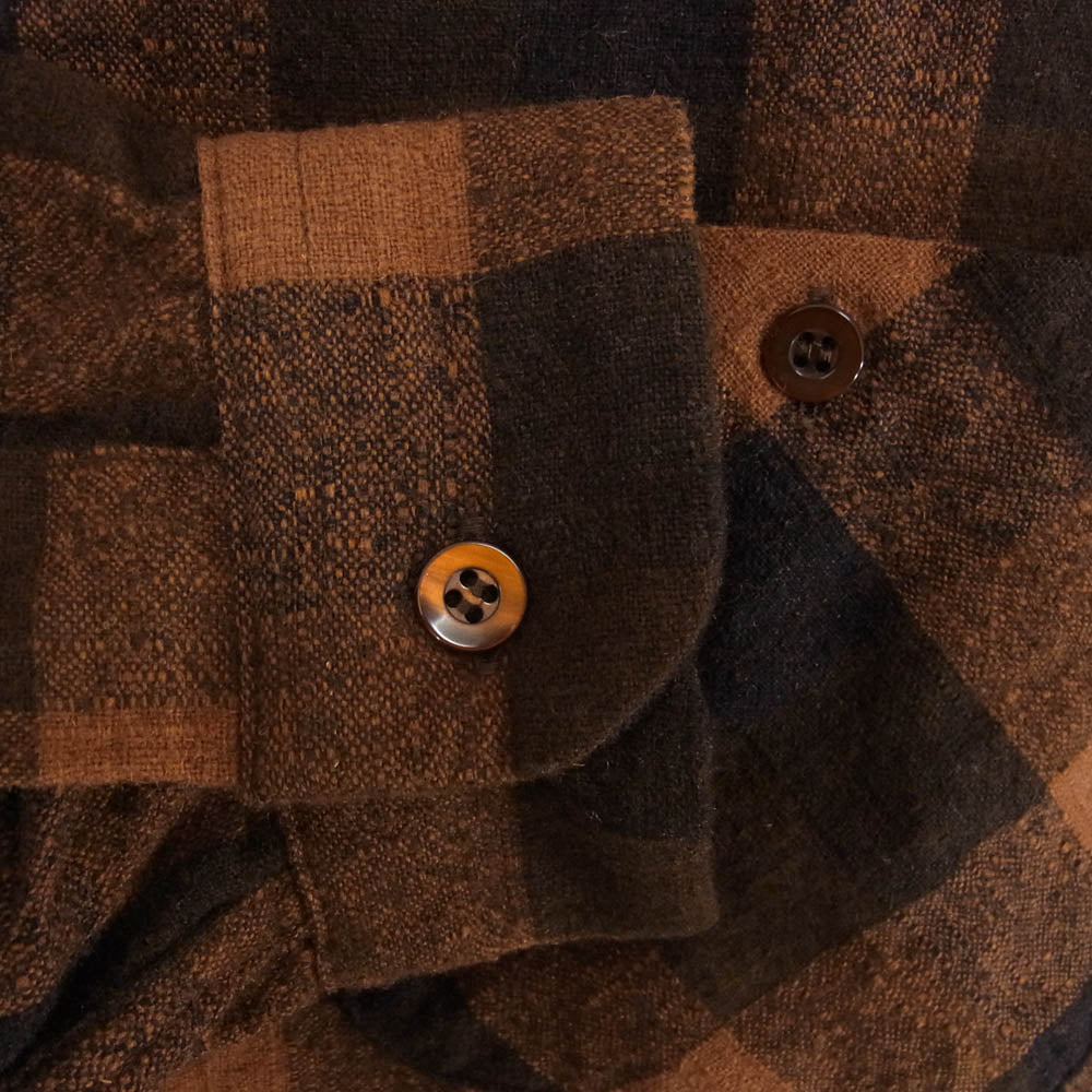 TENDERLOIN テンダーロイン T-WOOL SHT P ブロックチェック ウール オープンカラー 長袖シャツ ブラウン系 M【中古】