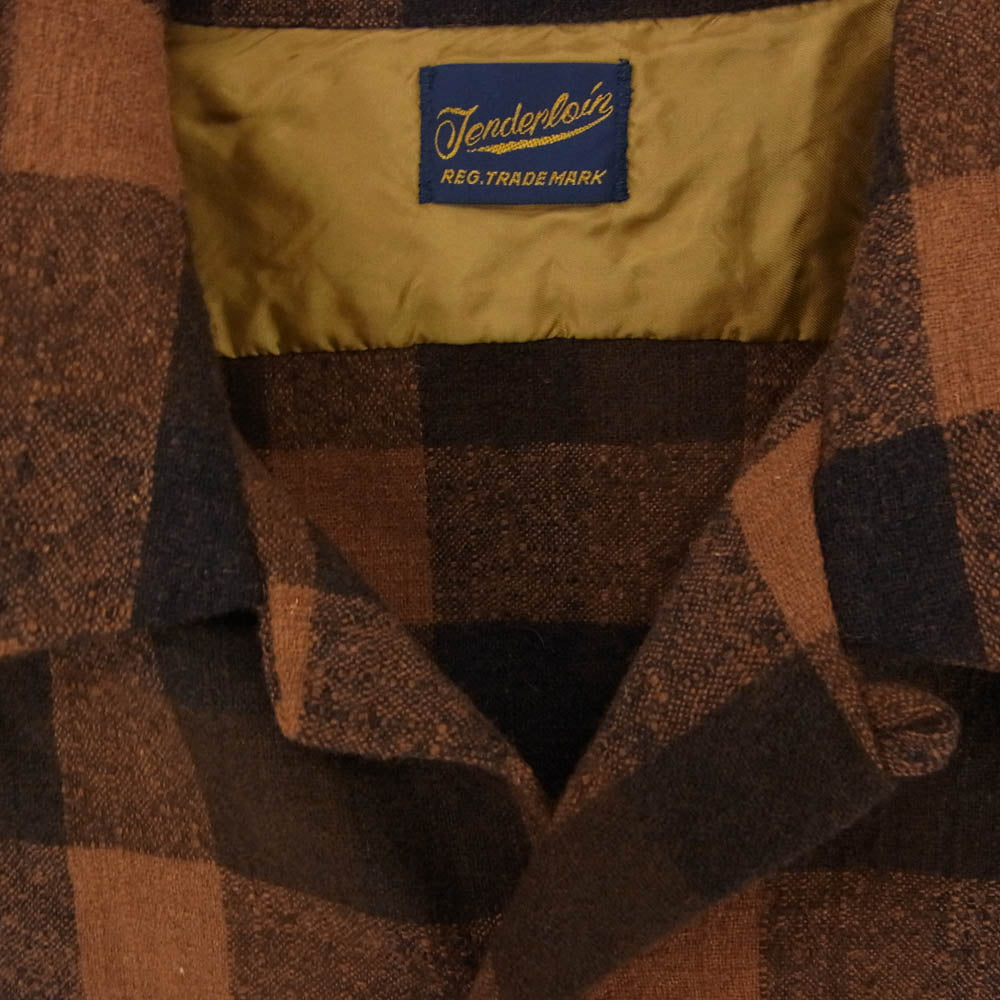 TENDERLOIN テンダーロイン T-WOOL SHT P ブロックチェック ウール オープンカラー 長袖シャツ ブラウン系 M【中古】