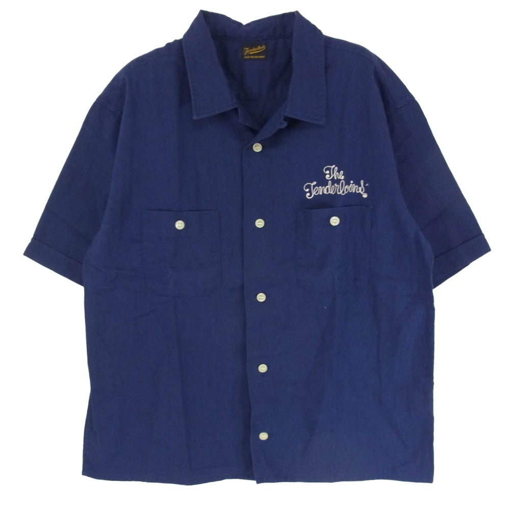TENDERLOIN テンダーロイン T-BOWLS SHT SHORT チェーン刺繍ロゴ 半袖 オープンカラー ボーリングシャツ ネイビー系 M【中古】