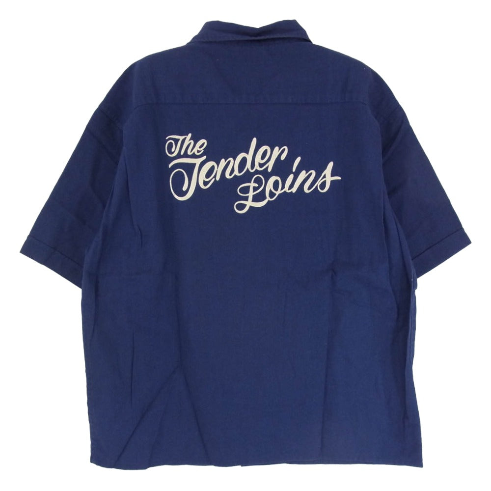 TENDERLOIN テンダーロイン T-BOWLS SHT SHORT チェーン刺繍ロゴ 半袖 オープンカラー ボーリングシャツ ネイビー系 M【中古】