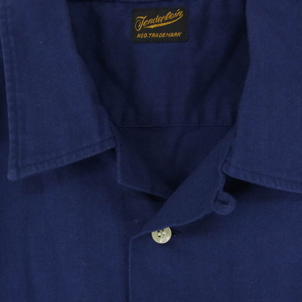 TENDERLOIN テンダーロイン T-BOWLS SHT SHORT チェーン刺繍ロゴ 半袖 オープンカラー ボーリングシャツ ネイビー系 M【中古】
