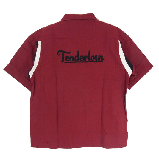 TENDERLOIN テンダーロイン T-BOWL SHT S チェーン刺繍ロゴ 脇リブ 半袖 オープンカラー ボーリングシャツ レッド系 エンジ系 M【中古】
