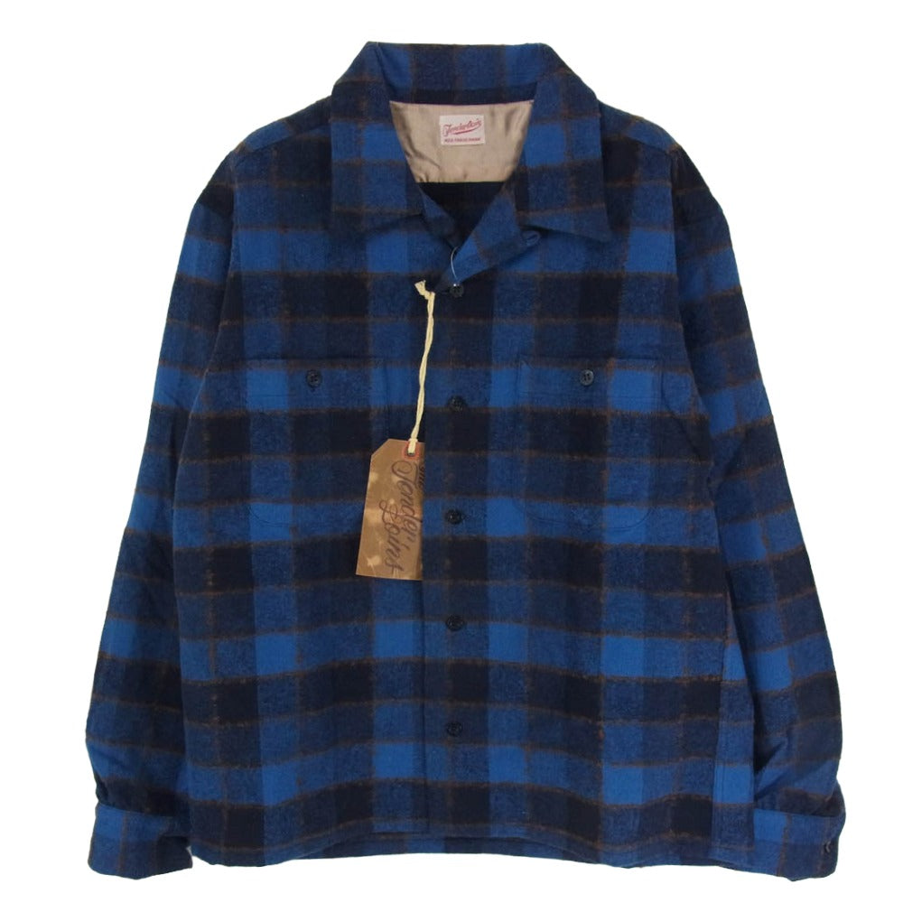 TENDERLOIN テンダーロイン T-WOOL SHT WP チェック ウール オープンカラー 長袖シャツ ブルー系 M【美品】【中古】