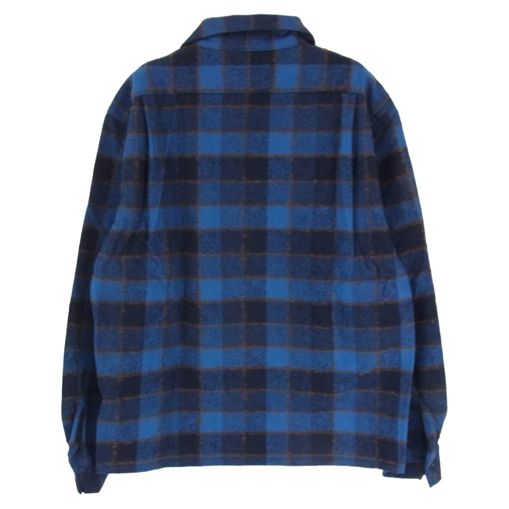 TENDERLOIN テンダーロイン T-WOOL SHT WP チェック ウール オープンカラー 長袖シャツ ブルー系 M【美品】【中古】