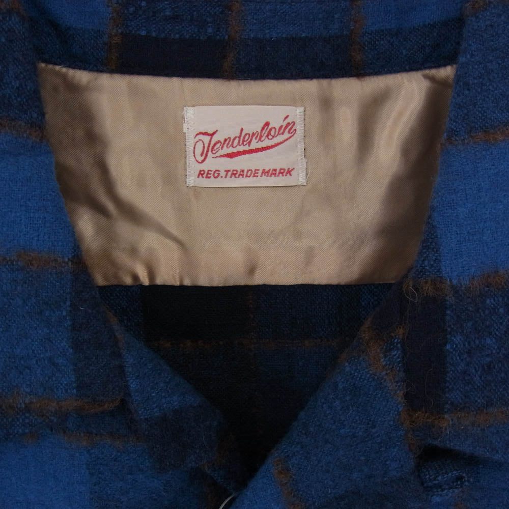 TENDERLOIN テンダーロイン T-WOOL SHT WP チェック ウール オープンカラー 長袖シャツ ブルー系 M【美品】【中古】