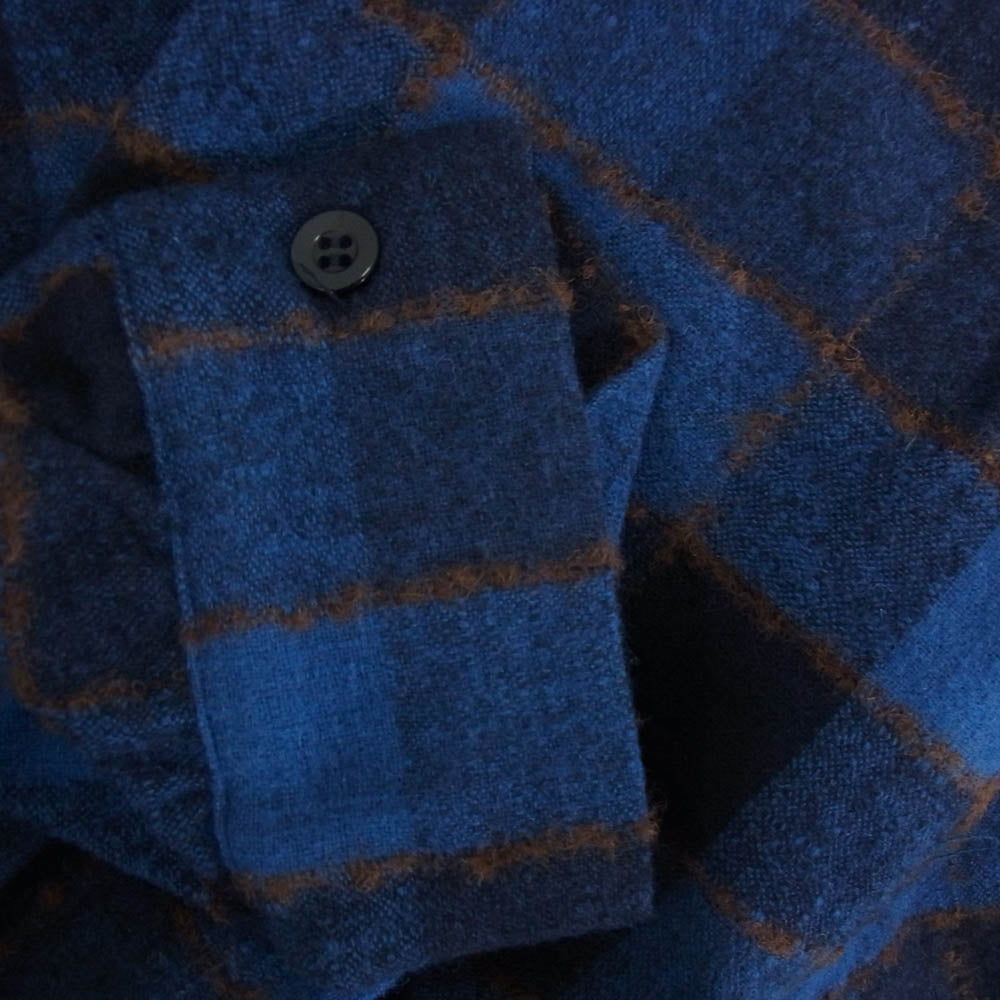 TENDERLOIN テンダーロイン T-WOOL SHT WP チェック ウール オープンカラー 長袖シャツ ブルー系 M【美品】【中古】