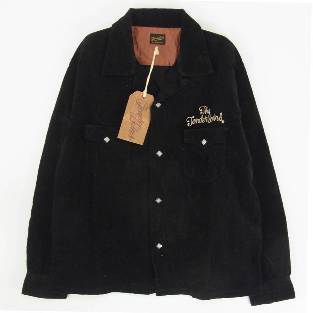 TENDERLOIN テンダーロイン T-CORDUROY SHT S チェーン刺繍ロゴ ウエスタン コーデュロイ 長袖 オープンカラー シャツ ブラック系 M【中古】