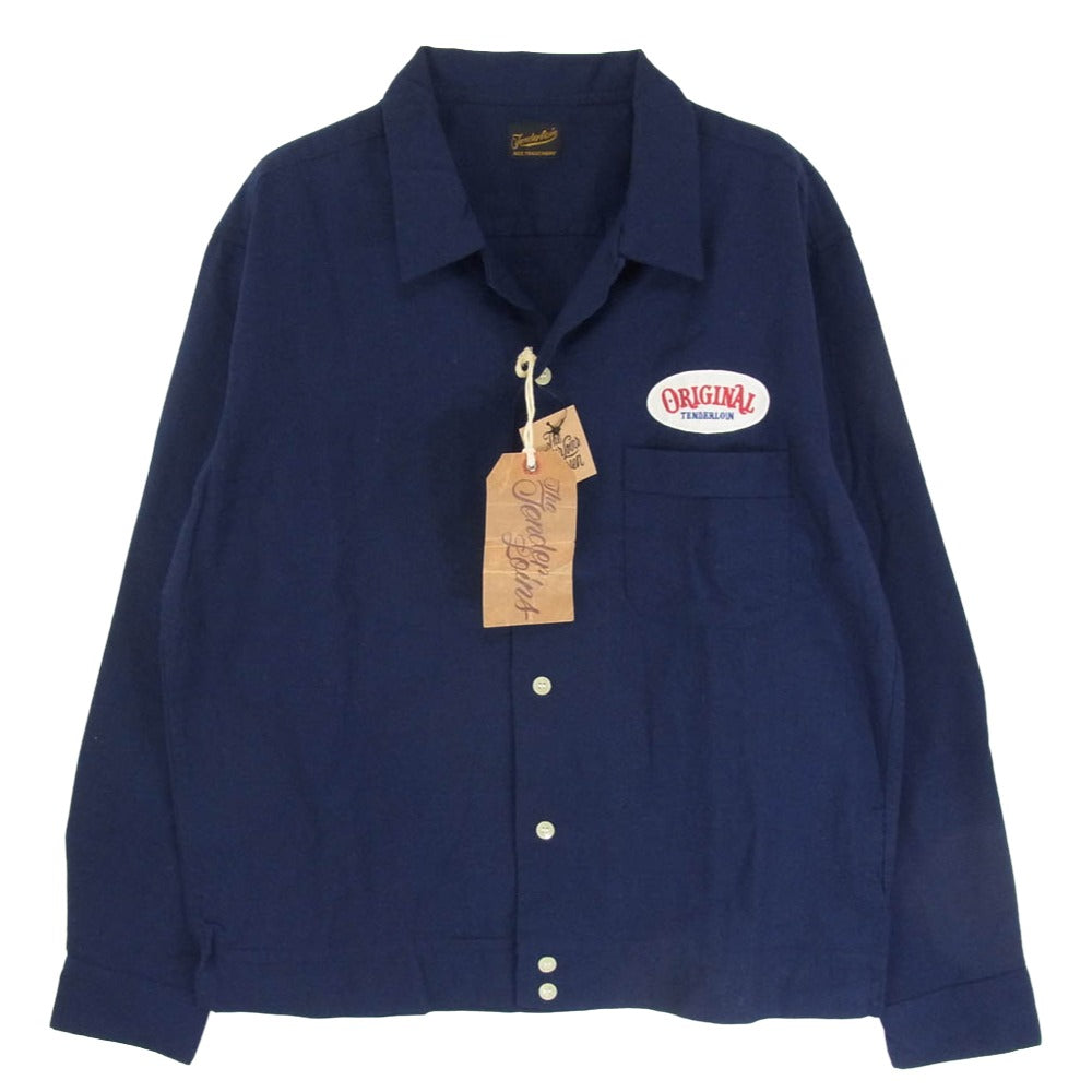 TENDERLOIN テンダーロイン T-BOWLS SHT 1 LONG ロゴワッペン 長袖 オープンカラー ボーリングシャツ ネイビー系 M【中古】