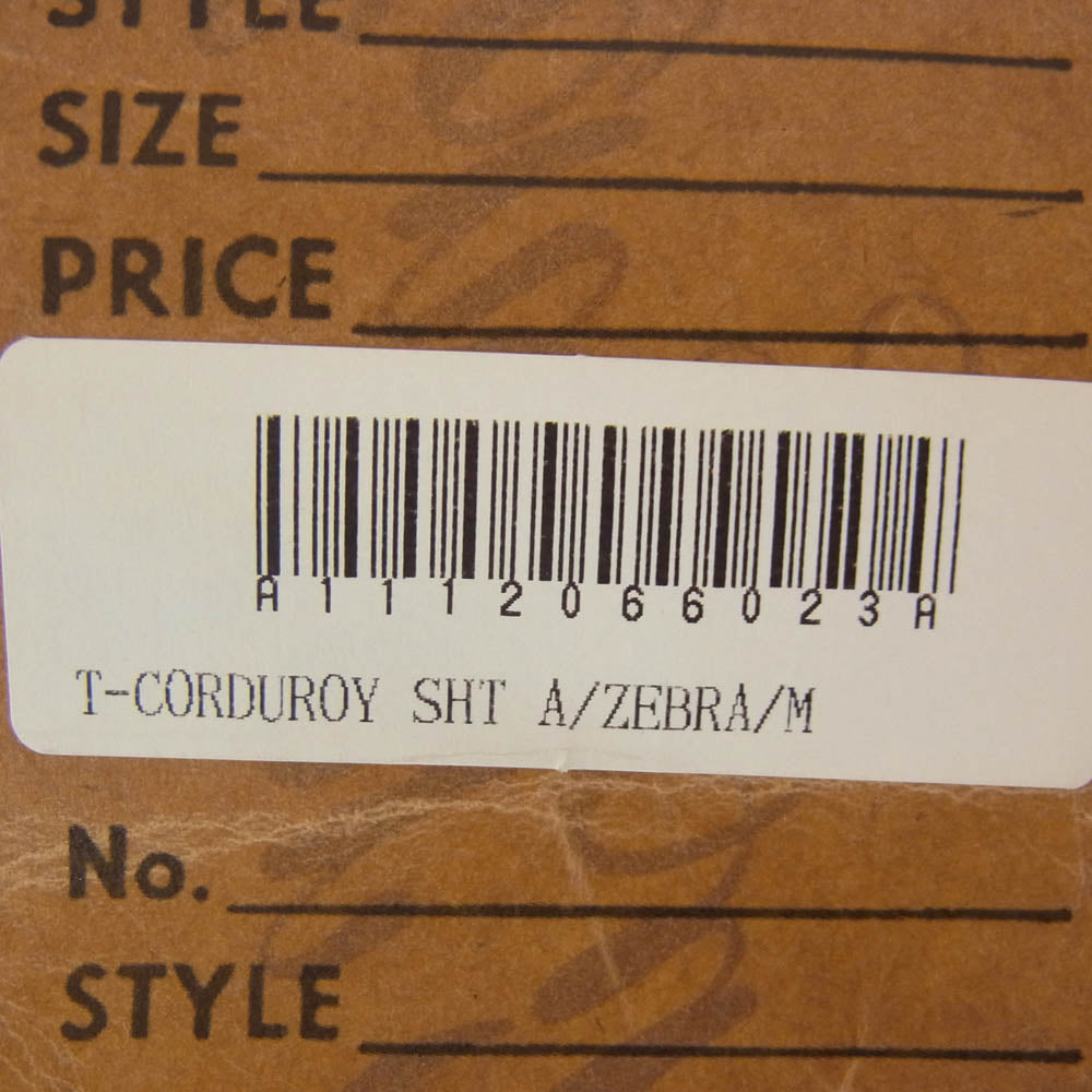 TENDERLOIN テンダーロイン T-CORDUROY SHT A ZEBRA ゼブラ柄 コーデュロイ 長袖 オープンカラー シャツ ブラック系 M【美品】【中古】