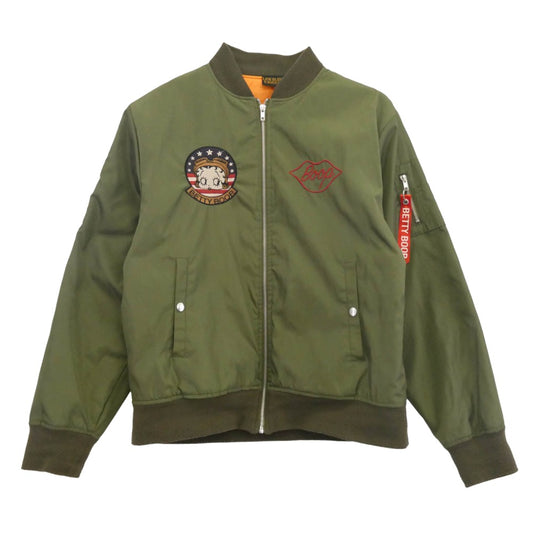 ローブローナックル BETTY BOOP MA-1 ミリタリー ジャケット カーキ系 XL【中古】