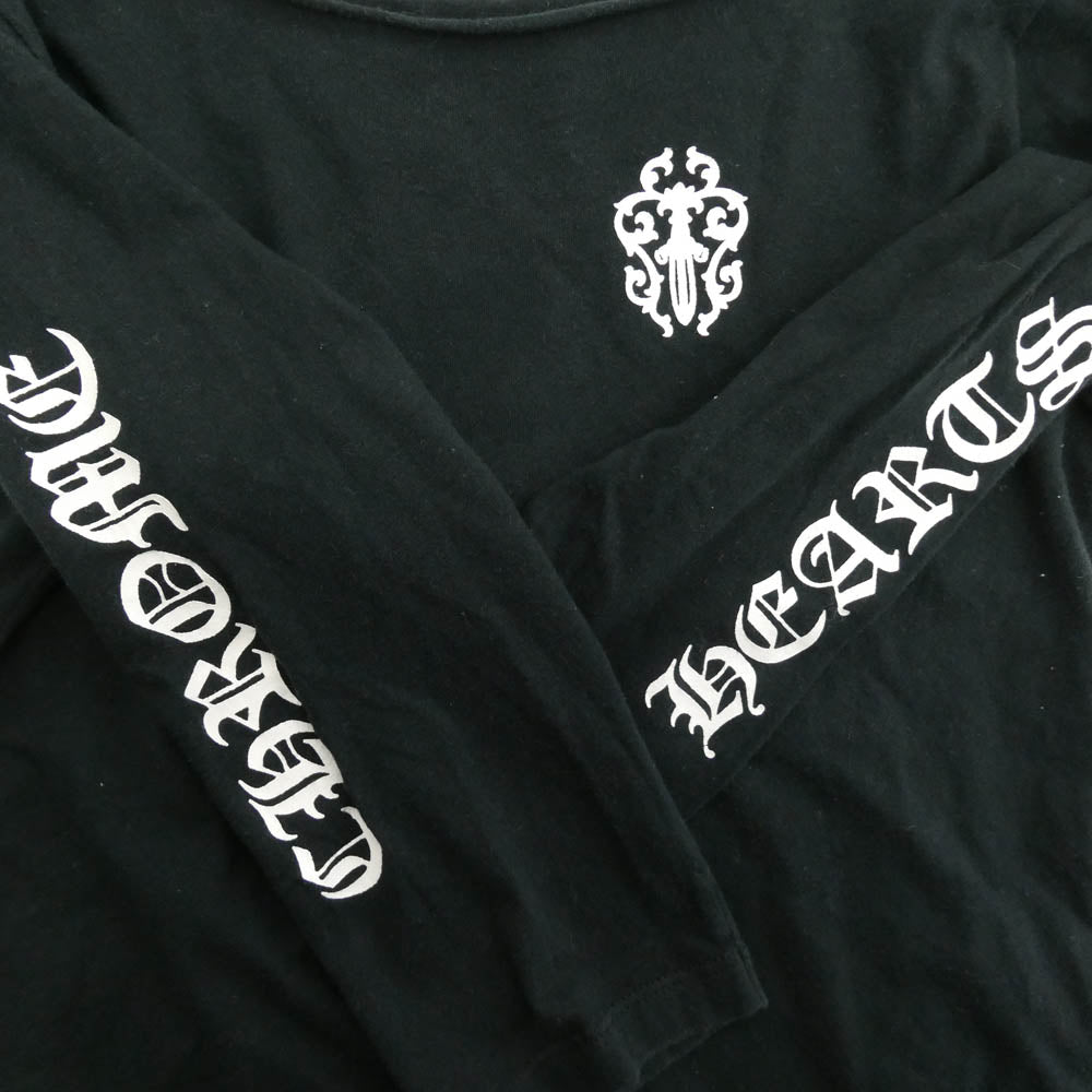 CHROME HEARTS クロムハーツ（原本無） ヴァインダガー アームロゴ 袖ロゴ プリント ラウンドネック ロングスリーブ カットソー 長袖 Tシャツ ブラック系 S【中古】