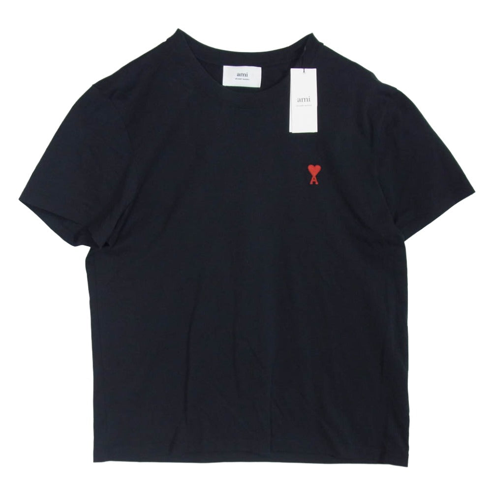 AMI PARIS アミパリス BFUTS001.724 AMI DE COEUR アミ ドゥクール ワンポイント ロゴ刺繍 クルーネック 半袖 Tシャツ TEE ブラック系 XL【中古】