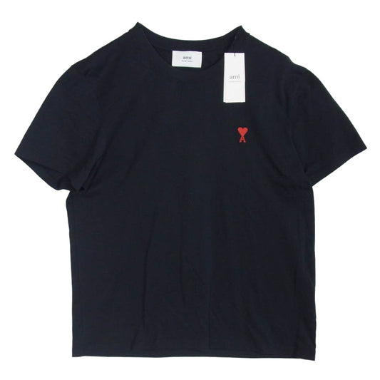 AMI PARIS アミパリス BFUTS001.724 AMI DE COEUR アミ ドゥクール ワンポイント ロゴ刺繍 クルーネック 半袖 Tシャツ TEE ブラック系 XL【中古】