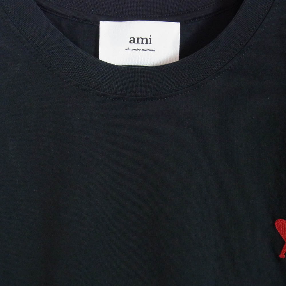 AMI PARIS アミパリス BFUTS001.724 AMI DE COEUR アミ ドゥクール ワンポイント ロゴ刺繍 クルーネック 半袖 Tシャツ TEE ブラック系 XL【中古】