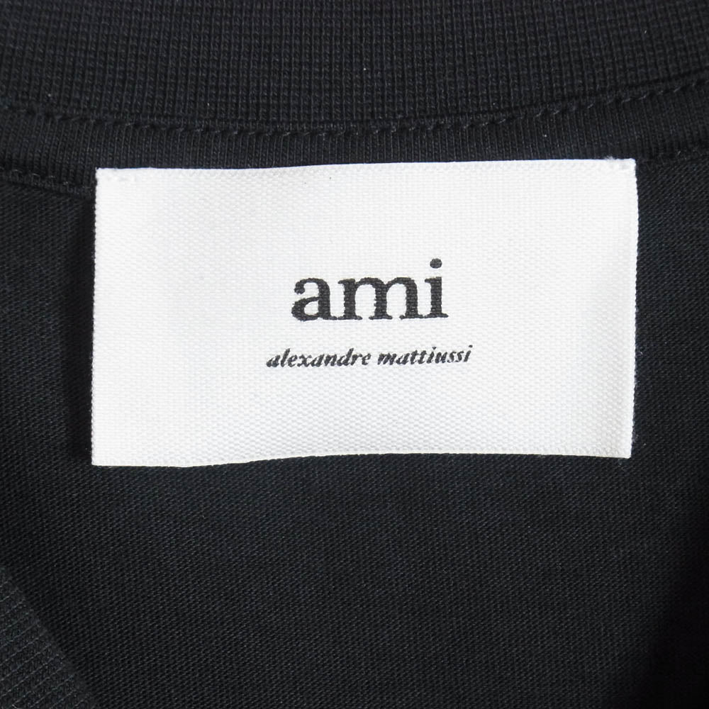 AMI PARIS アミパリス BFUTS001.724 AMI DE COEUR アミ ドゥクール ワンポイント ロゴ刺繍 クルーネック 半袖 Tシャツ TEE ブラック系 XL【中古】