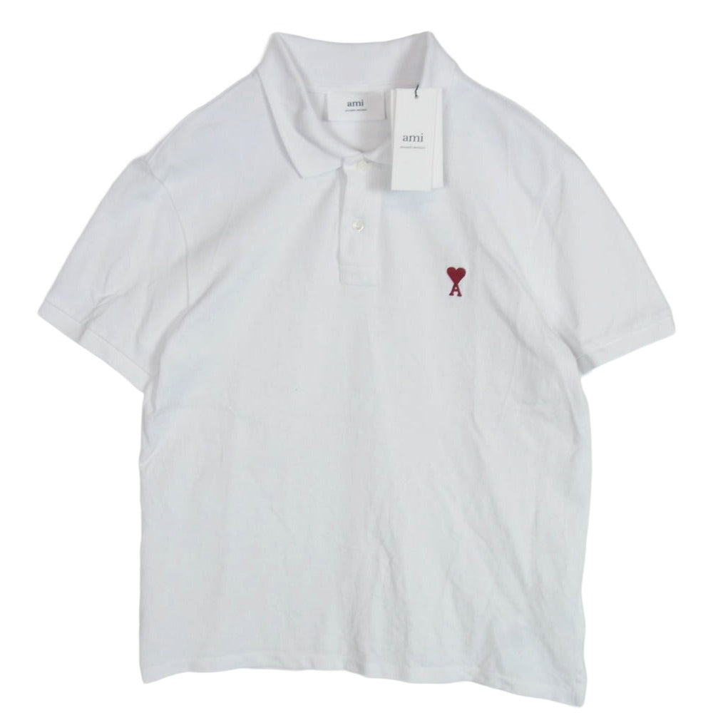 AMI PARIS アミパリス BFUPL001.760 AMI DE COEUR POLO SHIRT ワンポイント ロゴ刺繍 オーガニックコットン 半袖 ポロシャツ ホワイト系 XL【中古】