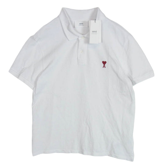 AMI PARIS アミパリス BFUPL001.760 AMI DE COEUR POLO SHIRT ワンポイント ロゴ刺繍 オーガニックコットン 半袖 ポロシャツ ホワイト系 XL【中古】