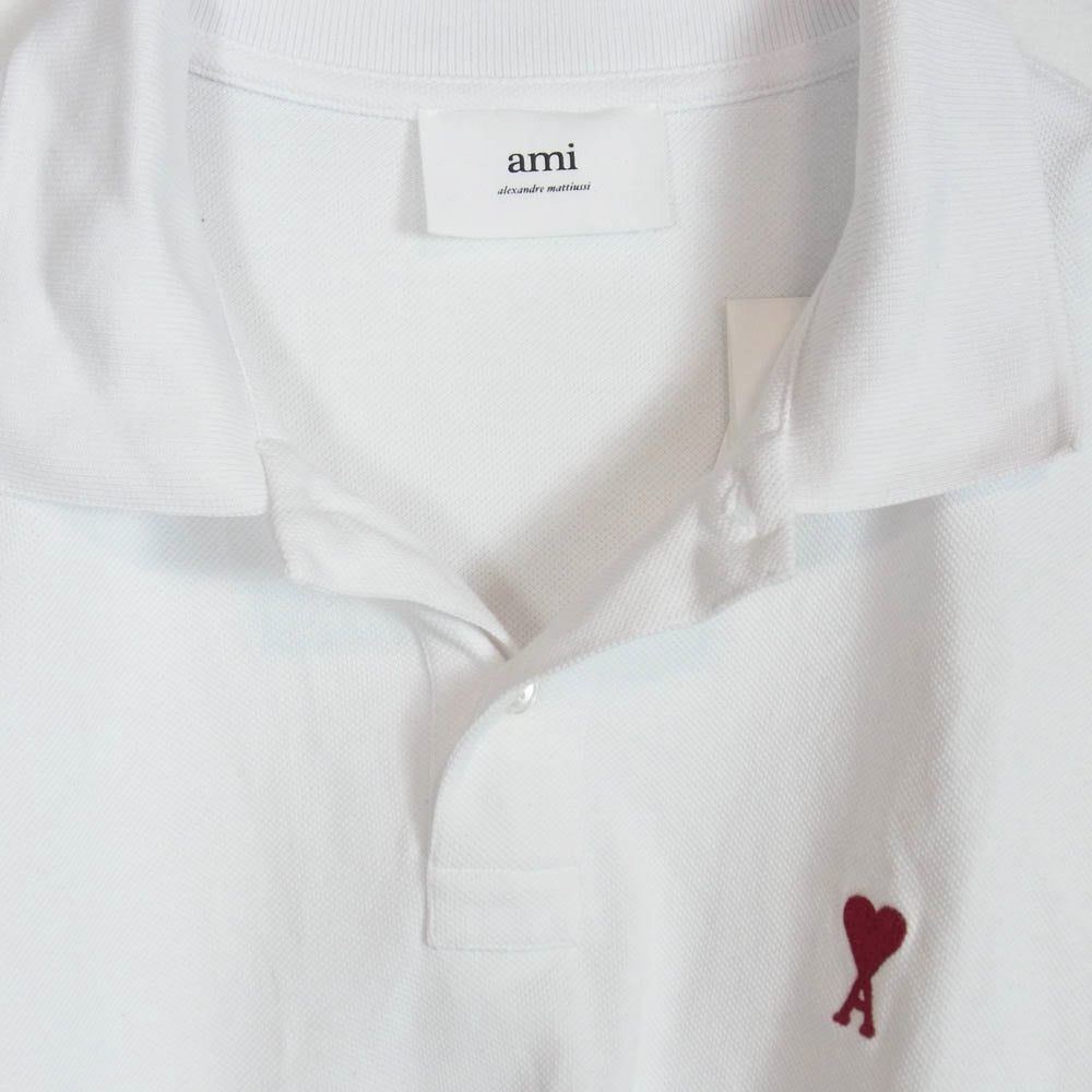 AMI PARIS アミパリス BFUPL001.760 AMI DE COEUR POLO SHIRT ワンポイント ロゴ刺繍 オーガニックコットン 半袖 ポロシャツ ホワイト系 XL【中古】