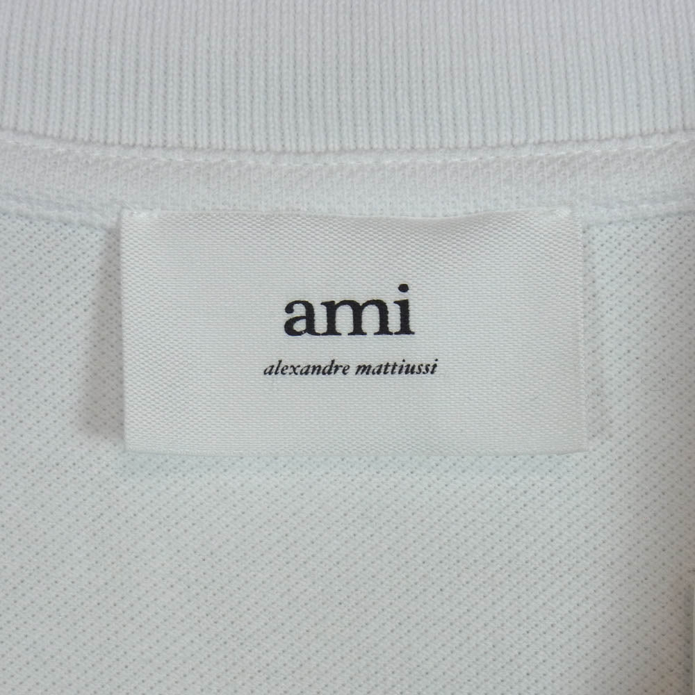 AMI PARIS アミパリス BFUPL001.760 AMI DE COEUR POLO SHIRT ワンポイント ロゴ刺繍 オーガニックコットン 半袖 ポロシャツ ホワイト系 XL【中古】