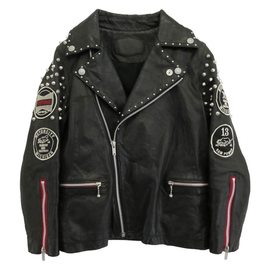 HYSTERIC GLAMOUR ヒステリックグラマー 0113LB02 ラムレザー スタッズ ダブル ライダース ジャケット ブラック系 free【中古】