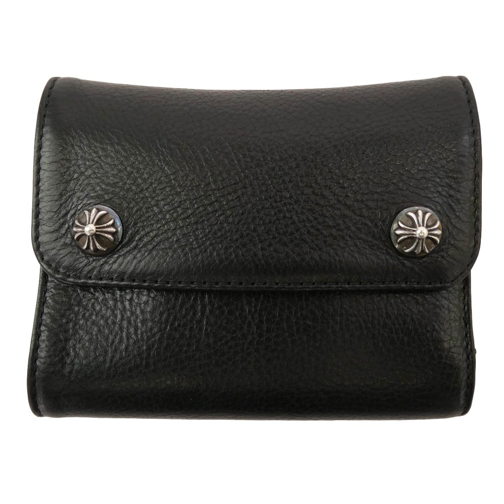 CHROME HEARTS クロムハーツ（原本無） WAVE MINI クロスボールボタン ウェーブミニ レザー ウォレット 財布 ブラック系【中古】
