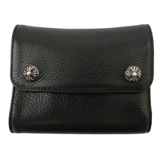 CHROME HEARTS クロムハーツ（原本無） WAVE MINI クロスボールボタン ウェーブミニ レザー ウォレット 財布 ブラック系【中古】