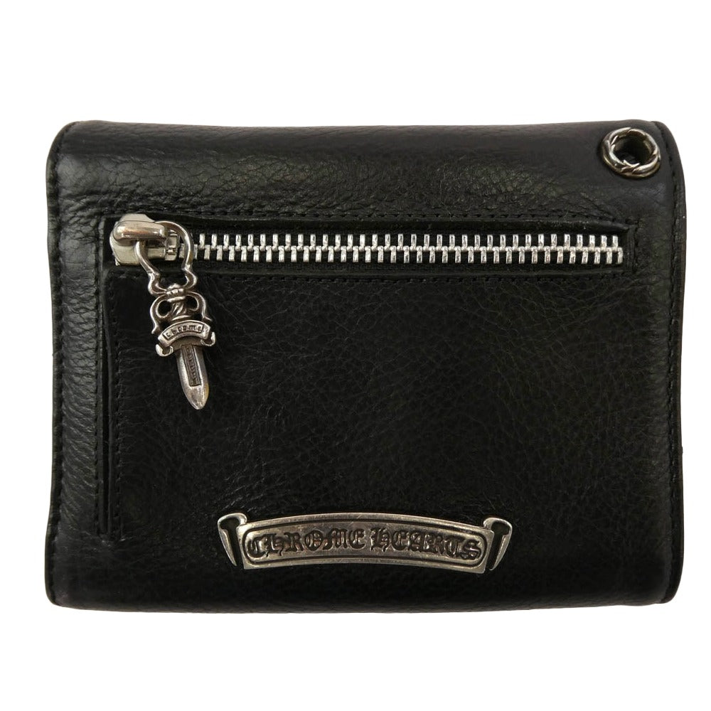 CHROME HEARTS クロムハーツ（原本無） WAVE MINI クロスボールボタン ウェーブミニ レザー ウォレット 財布 ブラック系【中古】