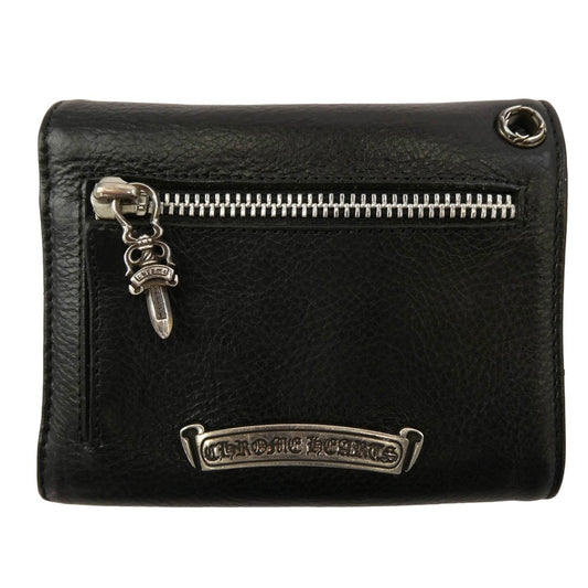 CHROME HEARTS クロムハーツ（原本無） WAVE MINI クロスボールボタン ウェーブミニ レザー ウォレット 財布 ブラック系【中古】