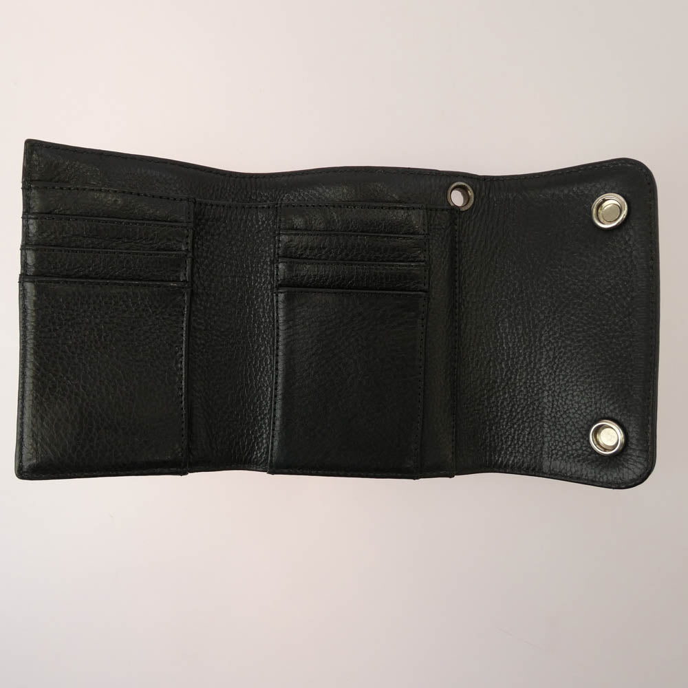 CHROME HEARTS クロムハーツ（原本無） WAVE MINI クロスボールボタン ウェーブミニ レザー ウォレット 財布 ブラック系【中古】